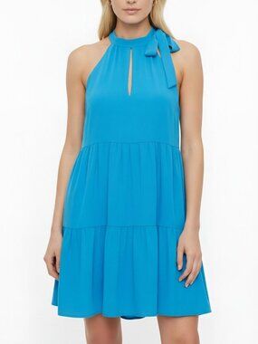 Amanda Uprichard Halter Tiered Ruffle Mini Dress Ocean Blue M EUC